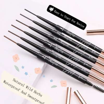 Korea Style Rotatable Custom Ultra Slim Thin Two Head 6 colors Pencil Cruelty Free Vegan Precision Eyebrow Pen With Brush